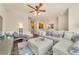 Cozy living room with a large sectional sofa, modern furnishings, and an open layout leading to the kitchen at 726 Vista Verde Hts, Monument, CO 80132