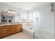 Elegant bathroom with granite countertops and a large shower at 18981 E Belleview Pl, Centennial, CO 80015