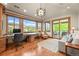 Bright home office featuring hardwood floors, natural light, and gorgeous mountain views at 9650 S Cougar Rd, Littleton, CO 80127