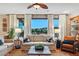Comfortable living room featuring a picturesque view and stylish furniture at 7086 Esperanza Dr, Castle Pines, CO 80108