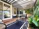 Charming covered patio featuring brick flooring, comfortable seating, and a stylish awning at 4049 S Quatar St, Aurora, CO 80018