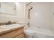 Bathroom features shower and tub combination with updated vanity and brushed nickel faucet at 1182 N Clermont St # 101, Denver, CO 80220
