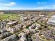 An aerial neighborhood view of townhomes with mature trees, parking, and a green sports park at 85 Uinta Way # 603, Denver, CO 80230