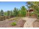 Landscaped backyard featuring mature trees, fencing, and a charming gazebo at 23993 E Briarwood Dr, Aurora, CO 80016