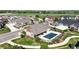 Aerial view of homes with community pool, well-maintained lawns, and surrounding landscape at 12604 Madison Way, Thornton, CO 80241