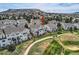 This aerial view of the house shows golf course access and stunning views at 3109 Newport Cir, Castle Rock, CO 80104