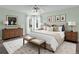 Stylishly furnished main bedroom with neutral tones, large windows, and an accent wall at 1545 August Ln, Brighton, CO 80601