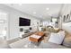 Open living room with TV, comfortable seating, and view into the kitchen and dining area at 3938 Kalamath St, Denver, CO 80211