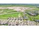 Aerial view of a community near a golf course, new home construction and a green belt at 27196 E Alder Dr, Aurora, CO 80016