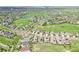 Expansive aerial view showcasing homes, a golf course, green spaces, and serene waterways at 27196 E Alder Dr, Aurora, CO 80016