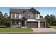 Two-story house with gray and white siding, two-car garage, and landscaping at 39420 Congress Ln, Elizabeth, CO 80107