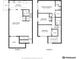 Two-story floor plan including two bedrooms, one primary bedroom, living room, kitchen, and patio at 6462 E Bates Ave, Denver, CO 80222