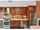 Updated kitchen with stainless steel appliances, granite counters, and mosaic tile backsplash at 6462 E Bates Ave, Denver, CO 80222
