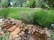 Landscaped backyard featuring a rock-lined pond and lush greenery, creating a serene oasis at 5520 Morgan Way, Frederick, CO 80504