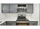 Modern kitchen featuring stainless steel appliances, gray cabinets, and sleek countertops for a clean and stylish cooking space at 1259 W 112Th Ave # B, Denver, CO 80234