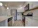 Modern kitchen boasting stainless steel appliances, granite countertops, and sleek white cabinetry at 5863 N Boston St, Denver, CO 80238