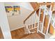 Indoor staircase with hardwood floors and wooden railing at 2795 S Lansing Way, Aurora, CO 80014