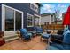 Cozy patio area with stylish blue seating, perfect for outdoor relaxation and entertaining at 2949 Emporia Ct, Denver, CO 80238