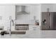 Contemporary kitchen with stainless steel appliances, herringbone backsplash, and elegant quartz countertops at 1322 Raleigh St, Denver, CO 80204