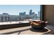 An abstract decorative bowl on a window sill with an urban skyline view at 2261 Blake St # 5H, Denver, CO 80205
