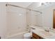Bathroom featuring a shower and bath combo and neutral-toned finishes at 1816 S Pagosa Way # 5, Aurora, CO 80017