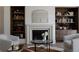 Cozy living room featuring built-in bookshelves, a fireplace, and stylish decor at 4131 Quivas St, Denver, CO 80211