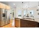Stylish kitchen features stainless steel appliances and a breakfast bar, perfect for casual dining at 1376 Snowberry Ln, Louisville, CO 80027