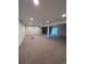 The large basement features neutral carpet, an accent fireplace, and a sliding-glass door at 10064 W Lake Dr, Littleton, CO 80127
