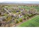 Neighborhood aerial view shows the property and its proximity to mature trees, green spaces, and neighborhood streets at 1542 Kilkenny St, Boulder, CO 80303