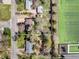 Aerial view showing property boundaries, mature trees, backyard garden, and proximity to neighborhood athletic field at 1542 Kilkenny St, Boulder, CO 80303