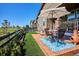 Backyard patio featuring modern outdoor furniture and a well-manicured artificial lawn at 2012 Sagerock Dr, Castle Pines, CO 80108