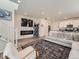 Modern living room featuring a large TV, fireplace, and comfortable seating area at 17991 E 103Rd Ave, Commerce City, CO 80022