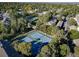 Aerial view showcasing the community's tennis courts, lush landscaping, and nearby homes at 6810 E Appleton Ct, Centennial, CO 80112
