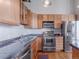 Bright kitchen featuring stainless steel appliances and granite countertops at 1301 Wazee St # 2D, Denver, CO 80204