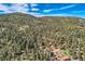 Aerial view of a beautiful home surrounded by tall green trees and blue skies at 28669 Mountain View Rd, Conifer, CO 80433