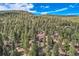 Aerial view of the property surrounded by lush greenery and a beautiful mountain backdrop at 28669 Mountain View Rd, Conifer, CO 80433