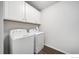 Functional laundry room with modern appliances and overhead cabinet storage at 9923 Truckee St, Commerce City, CO 80022