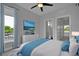 Cozy bedroom featuring a ceiling fan, ensuite bathroom, and plenty of natural light at 3520 W Conejos Pl # 14, Denver, CO 80204