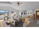 Open-concept living room and kitchen area with hardwood floors, plenty of seating and beautiful views at 5265 Club Ct, Larkspur, CO 80118