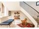 Basement hallway with decorative shelving and whimsical decor at 335 Clayton St, Denver, CO 80206