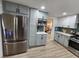 Stainless steel appliances and modern gray cabinets in this kitchen at 8318 Benton Way, Arvada, CO 80003