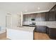 Modern kitchen with dark cabinets, quartz countertops and an island at 1547 Orchard St, Brighton, CO 80601