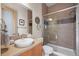 Modern bathroom featuring a glass-enclosed shower and stylish vanity at 3734 Ridgeway St, Boulder, CO 80301