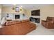 Cozy living room with a fireplace, built-in shelving, and comfortable seating at 5454 S Everett Ct, Littleton, CO 80123
