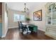 Elegant dining room featuring a chandelier, large window, and stylish decor at 87 Prairie Ridge Rd, Highlands Ranch, CO 80126