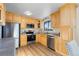 Modern kitchen featuring stainless steel appliances and wood cabinets at 446 Dione Pl, Lone Tree, CO 80124