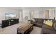 Cozy bonus room with large TV, dark furniture, neutral carpeting, and natural lighting at 2576 Villageview Ln, Castle Rock, CO 80104