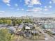 Aerial view of homes and streets with city skyline in the distance at 2010 Irving St, Denver, CO 80211