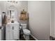 Stylish half bathroom with modern sink, elegant fixtures, and decorative mirror at 8700 Ehler Pkwy, Brighton, CO 80602