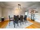 Elegant dining room with hardwood floors, chandelier and modern decor at 5562 Rim View Pl, Parker, CO 80134